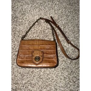 Lauren Ralph Lauren Crossbody Leather Crocodile Embossed Satchel Authentic Honey
